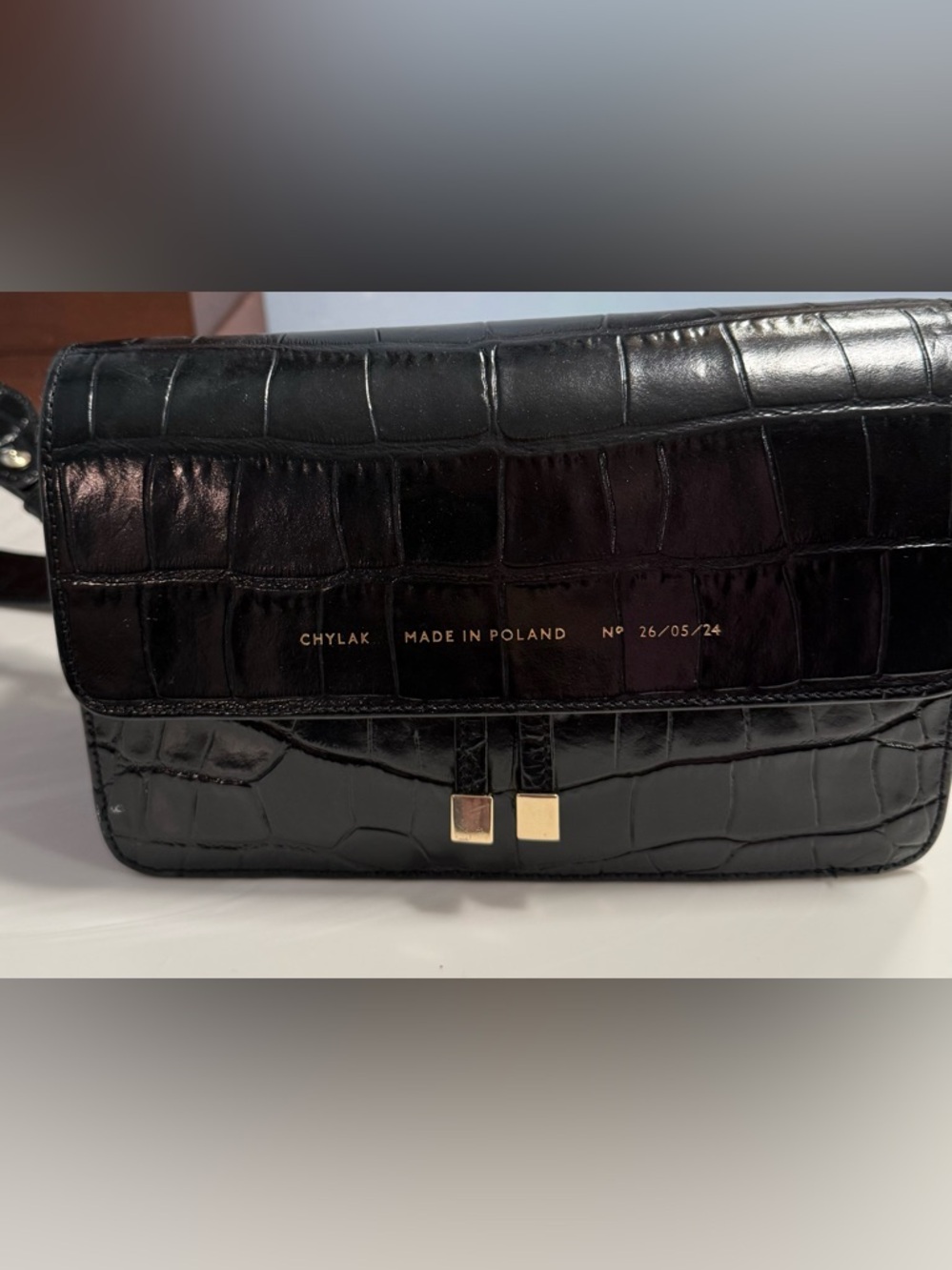 Chylak Black Croc-Embossed Leather Shoulder Bag